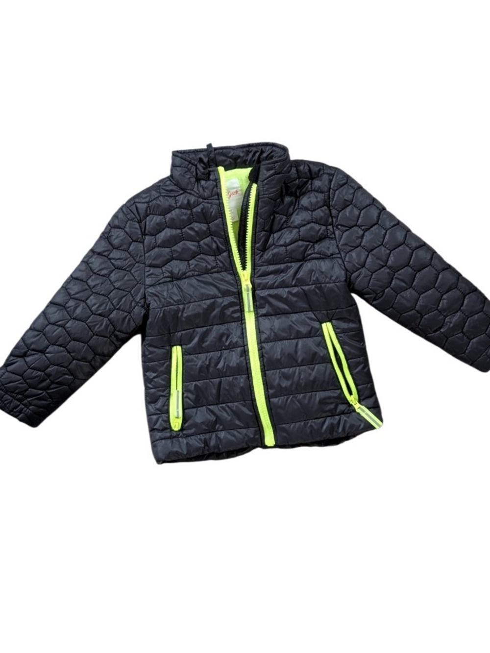 Cat & Jack Toddler Black Neon Lime Fleece Lined Quilted Puffer Jacket 3T